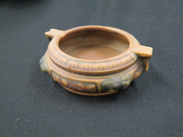 Roseville Pottery "Florentine" Ash Tray,: brown, 1924-1928, 5" diameter, excellent.