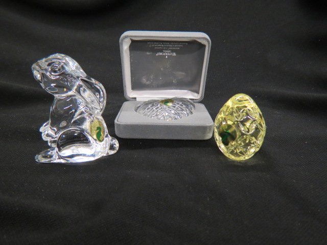3 Waterford Crystal Figural Paperweight;: rabbit, heart & egg, all signed, excellent, tallest is 3 1/2".