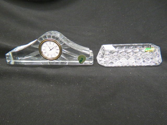 2 pcs. Waterford Crystal;: desk clock and a business card holder, 4" & 6", signed, excellent.