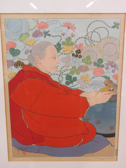 Paul Jacoulet, "Souvenirs d' Autrefors",: woodcut in colors on paper, pencil signed & artist insignia, image area approx. 12" x 15 1/2", excellent...Paul Jacoulet is best known for his striking portraits of the natives of Asia and the South S