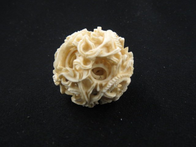 Chinese Carved Ivory Mystery Ball,: elaborate dragon decor, approx. 6 inner balls, 2" diameter, some interior loss.