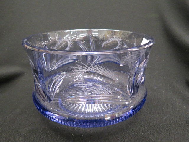 Alexandrite Art Glass Bowl,: deeply cut stylized floral, attributed to Moser, 9" diameter, excellent.