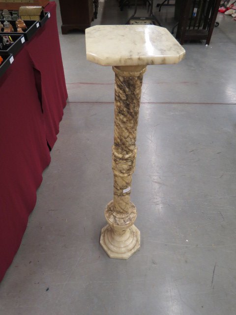 Carved Alabaster Pedestal,: classical urn & column design, 37" tall.