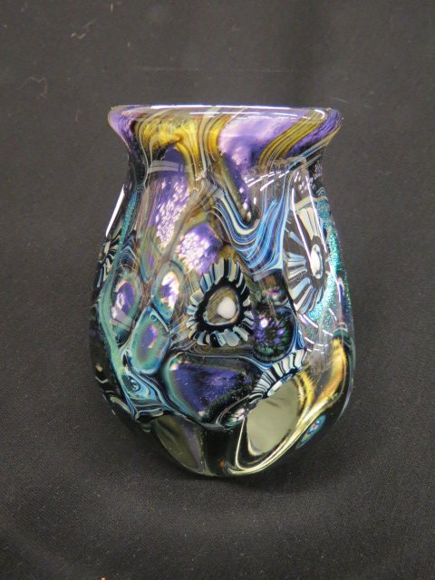 Robert Eickholt Art Glass Vase,: internal floral & metallic decoration, 6 1/2", signed, excellent...Eickholt Glass Co. was founded in Columbus, Ohio in 1978 by Robert Eickholt. Robert studied glassblowing in Berkely, California befor