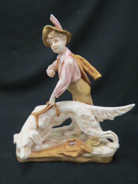 Royal Dux Porcelain Figurine of Boy with Dog,: 13 1/2" tall, signed, excellent.