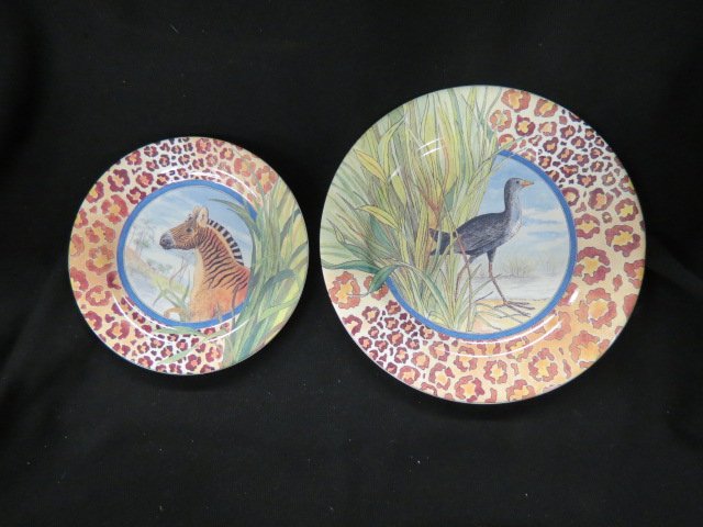 Gien French Pottery "Savane" Dinnerware,: service for 6, animals & landscapes, unused, with boxes, 25 pcs.