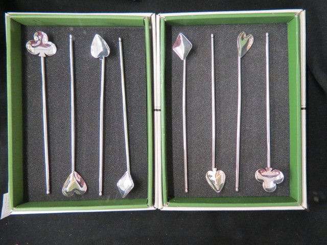 Set of 8 Silverplate Straw or Stirrers,: playing card motifs, still in boxes, Kate Spade.