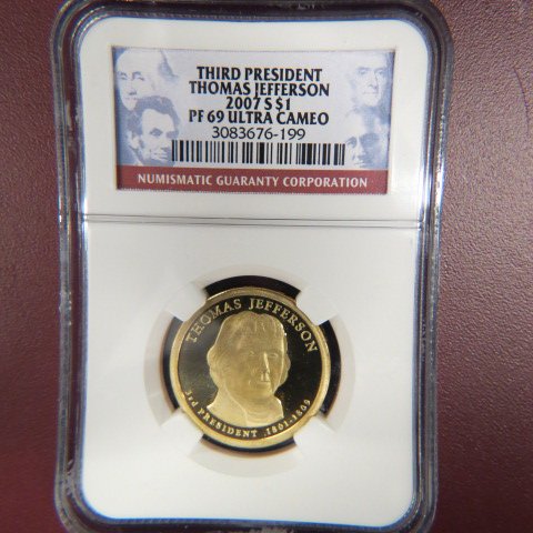 2007 Thomas Jefferson Dollar,: NGC certified & graded, proof 69, ultra cameo.