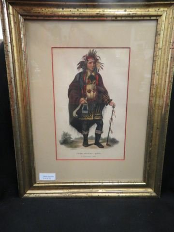 Print of Chippeway Chief "Okee-Makee-Quid",: image area 6 1/2" x 10", in period gilt frame....Thomas Loraine McKenney, Superintendent of Indian Affairs, under Presidents Madison, Monroe, Adams, and Jackson, was the man most responsible for bring