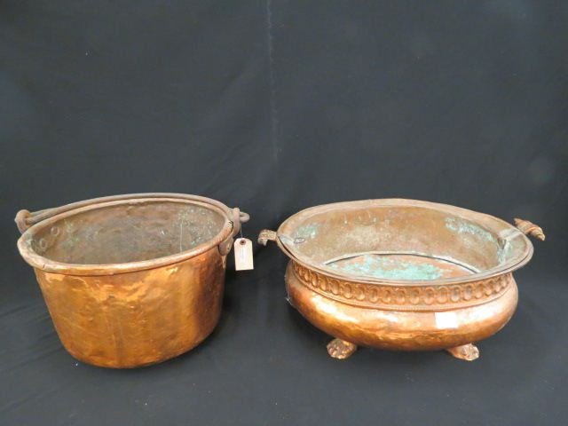 2 pcs. Antique Copper; large oval footed