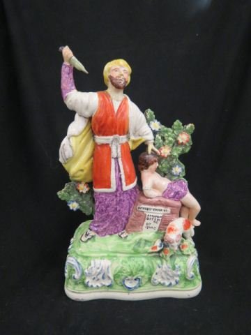 Staffordshire Pottery Figurine of Abraham: offering up Isaac, 11" tall.