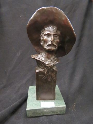 Bronze Statue "Sargeant",: after Frederic Remington, green marble base, 11" tall, excellent.