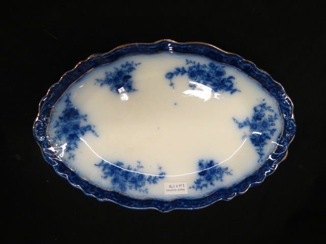 Flow Blue Ironstone Platter,: floral bouquets, by Alcock, 8 1/2" x 12 1/2", excellent.