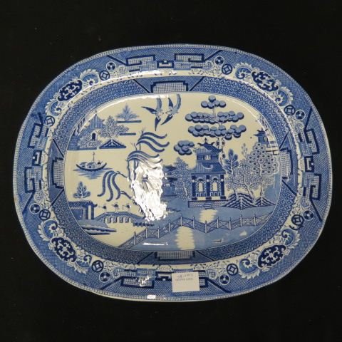 Blue Willow Ironstone Platter,: 16" x 20", circa 1900, excellent.