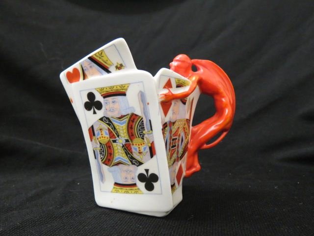 Royal Bayreuth Devil & Playing Cards Figural: Creamer, 3 3/4", excellent...HISTORY - The Royal Bayreuth factory has been the world's unparalleled leader in the production of porcelain for over 200 years. As the oldest Bavarian china firm under pr