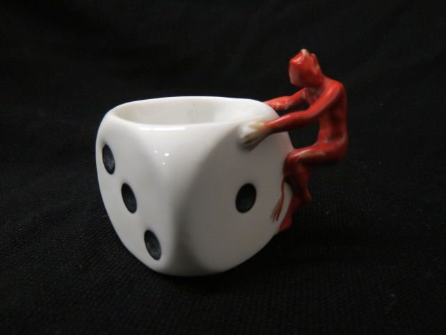 Royal Bayreuth Devil & Dice Figural Demitasse: Cup, 2 1/4", excellent.
