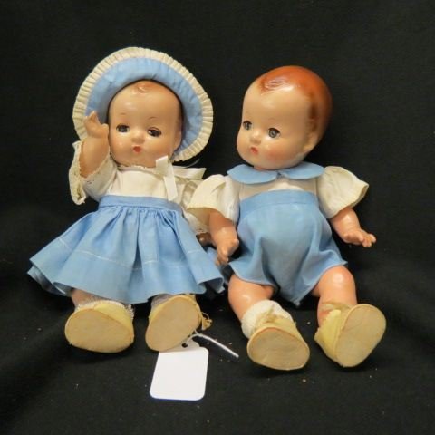 Efanbee Vintage Boy & Girl Dolls,: all original, 9"....Effanbee Dolls were a fixture of the 20th century. Effanbee Dolls started production of dolls in 1912, right at the beginning of the era of composition dolls. The company had great