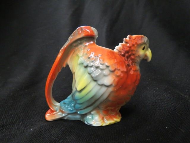 Royal Bayreuth Parakeet Figural Creamer,: primarily red, 3 1/2", excellent...Royal Bayreuth is the name of a factory that was founded in Tettau, Bavaria, in 1794. It has continued to modern times. The marks have changed through the years. A s