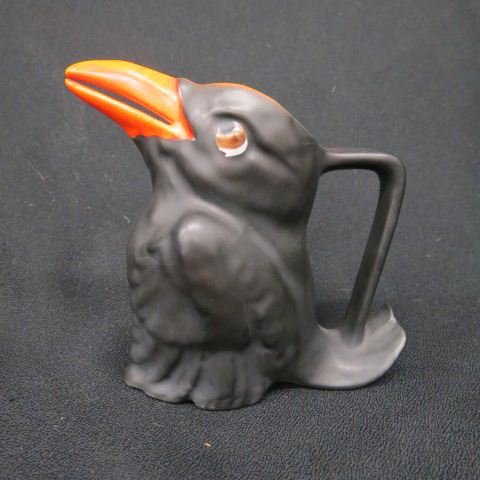 Royal Bayreuth Crow Fiural Creamer,: 4 3/4", excellent...Royal Bayreuth is the name of a factory that was founded in Tettau, Bavaria, in 1794. It has continued to modern times. The marks have changed through the years. A stylized crest, 
