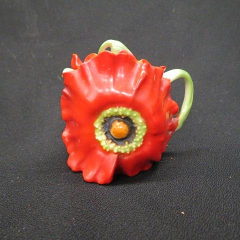 Royal Bayreuth Poppy Figural Mustard Pot,: with spoon & lid, 3", excellent.