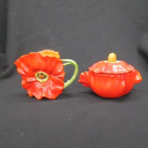 Royal Bayreuth Poppy Figural Creamer & Sugar,: 3 1/2", excellent.