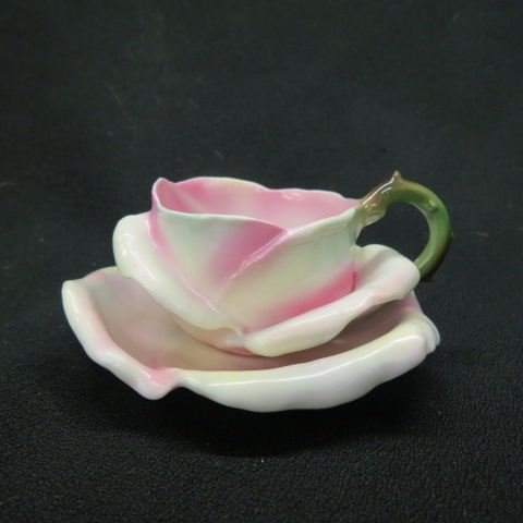 Royal Bayreuth Rose Figural Cup & Saucer,: 2 1/4" tall, 4 1/2" diameter, excellent.