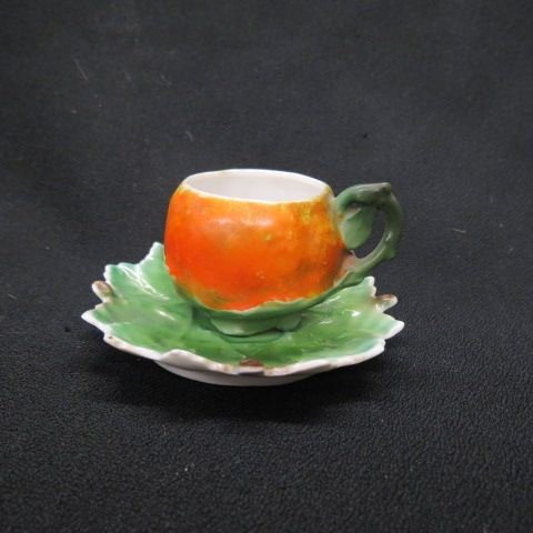 Royal Bayreuth Orange Figural Cup & Saucer,: demitasse, 2" tall, excellent.