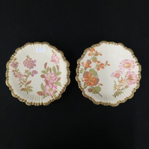 Pair of Royal Worcester Porcelain Plates,: elegant handpainted florals, gold trim, 8 1/2" diameter, excellent... In 1751 an event of historic significance occurred on the banks of the River Severn in Worcester, England. Here, under the brillia
