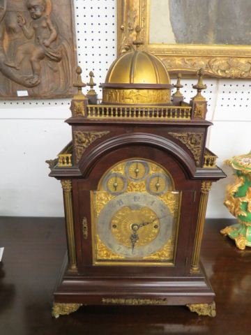 Rare Georgian Bracket Clock,: gilt bronze mounted, retailed by Theodore B. Starr, dome top with Greco-Roman frieze, 28" tall, 17" wide, belonged to Josiah Morris, founder of Birmingham, AL. ..A bracket clock is a style of antique 