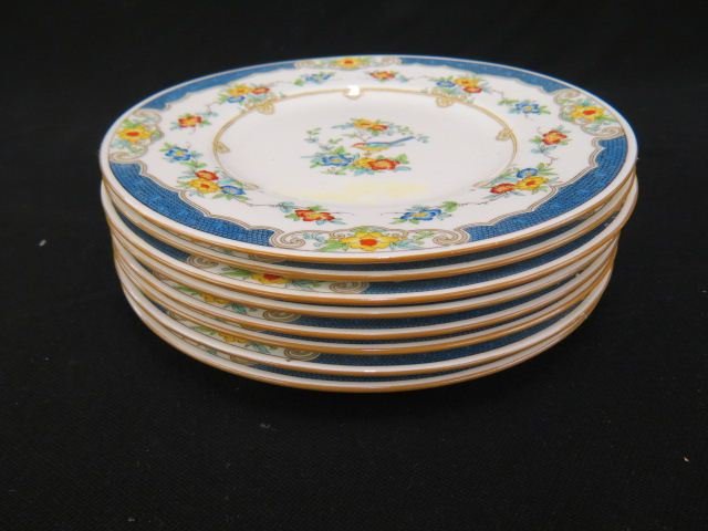 Set of 8 Minton Porcelain Dinner Plates,: Isis pattern, bird & floral, 10", excellent.