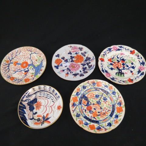 Lot of 5 Early English Porcelain Plates,: coalport, ironstone & more, most 9 1/2".