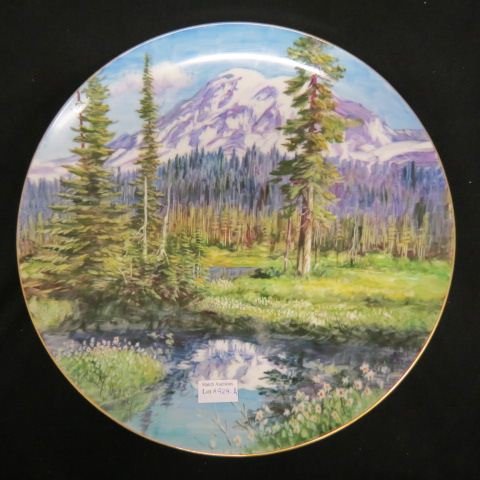 Noritake Handpainted Porcelain Charger,: lake scene with mountain in distance, 14" diameter, excellent. Noritake is a word frequently heard in collectible and antique circles. The origins of Noritake as china formally begin with the founding