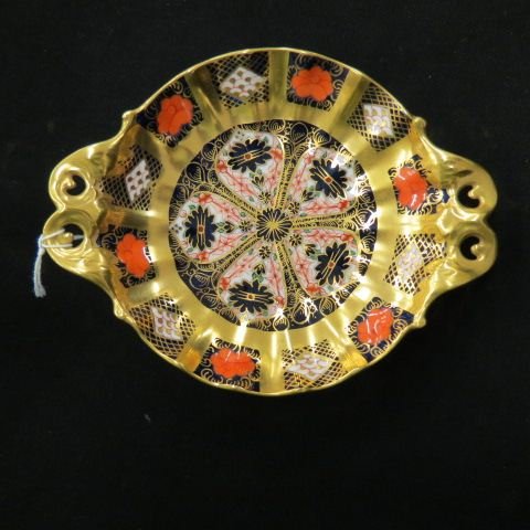 Royal Crown Derby "Imari" Bone China Dish,: handled, elaborate gold, 5" diameter, 1940, excellent.