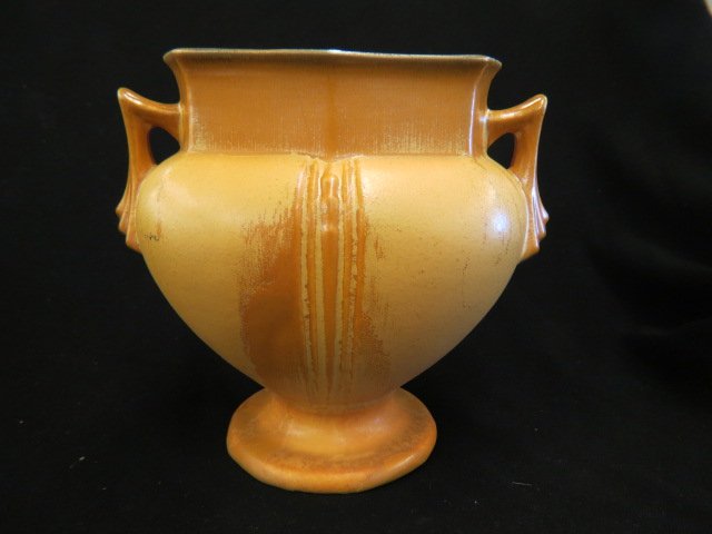 Roseville Russco Art Pottery Vase,: brown, 7 1/2, 1930's, scarce, excellent."...The Roseville Pottery Company was founded in 1890. Roseville initially produced simple utilitarian ware such as flower pots, stoneware, umbrella stands, cus