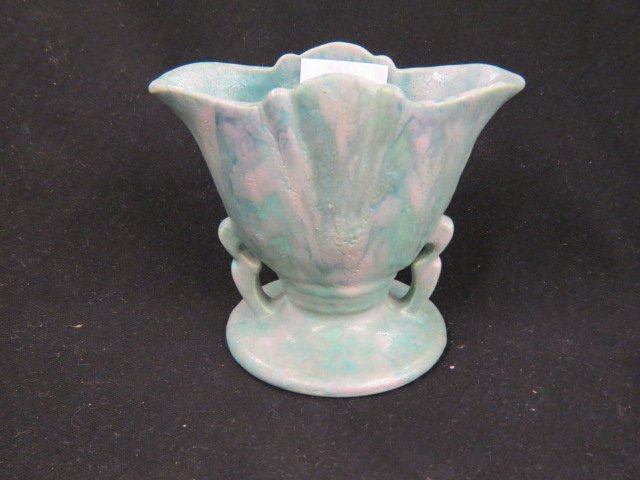 Roseville Carnelian II Art Pottery Vase,: 1915, beautiful glaze, 5, excellent."...The Roseville Pottery Company was founded in 1890. Roseville initially produced simple utilitarian ware such as flower pots, stoneware, umbrella stands, cuspido
