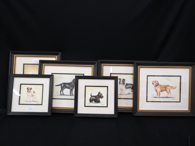 12 Dog Etchings & Prints,: one of The Westie Gang" framed and a mixture of others, all matted, many signed."