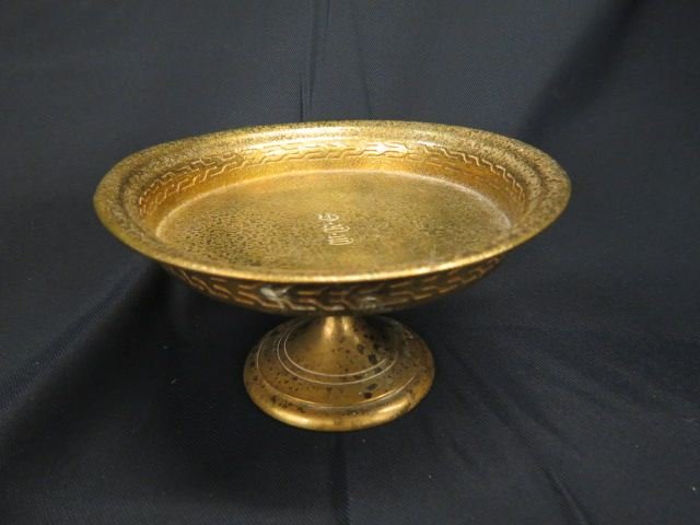 Tiffany Studios Bronze Compote,: dore finish, 6" diameter, pedestal base, signed,