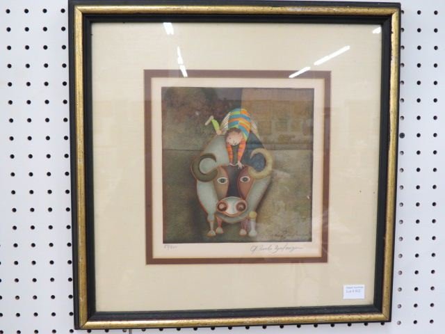 Gracie Rodo Boulanger, etching, "Boy on Bull",: image area 8" x 8 1/2", pencil signed, #29 of 200.