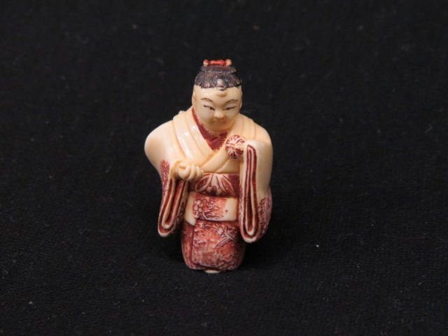 Carved Ivory Netsuke of a Man in Komono,: signed, 2", excellent.