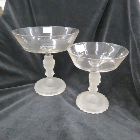 2 "Three Faces" Pattern Glass Compotes,: 8" & 9 1/2" tall, excellent....Geo. Duncan & Sons (1874 - 1892) glass factory was founded in 1874 in Southside Pittsburgh and was a partnership of George Duncan, his two sons Harry B. and James E. Sr.