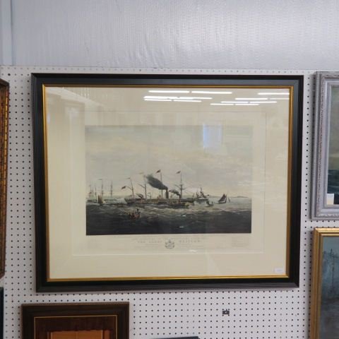 Engraving "The Great Western Steam Ship",: colured, image area 23" x 32", nicely matted & framed.