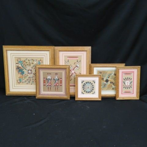 7 pc. Collection of Indian Sand Art,: all framed, all different, 4" square to 8" square, all excellent.