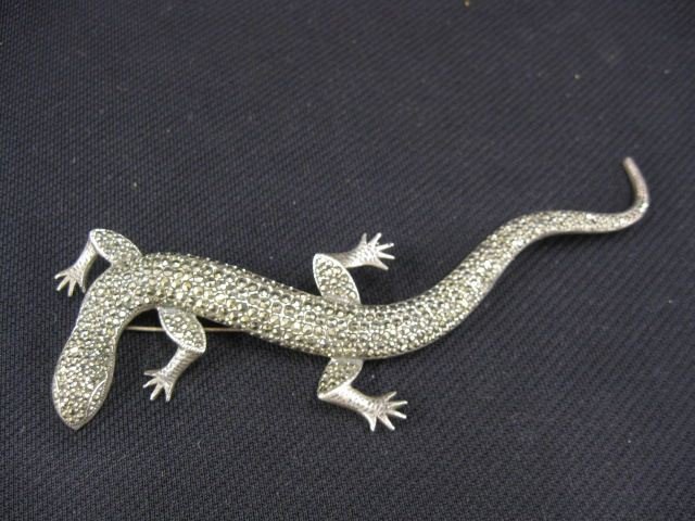 Sterling Silver & Marcasite Salamander Brooch,: 5 3/4" long, stunning!