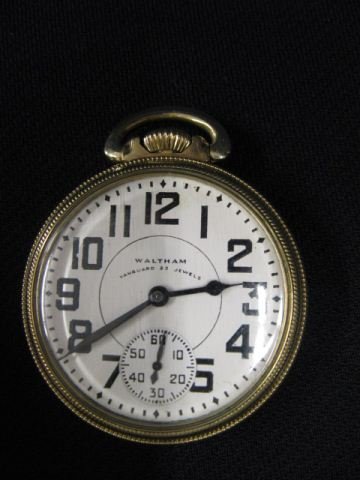 Waltham Railroad Pocketwatch,: Vanguard, 23 jewel, lever set, gold train, gold-filled case, 2", working...The American Waltham Watch Company had its beginnings in 1850 in Roxbury, Massachusetts. The company was founded by David Dav