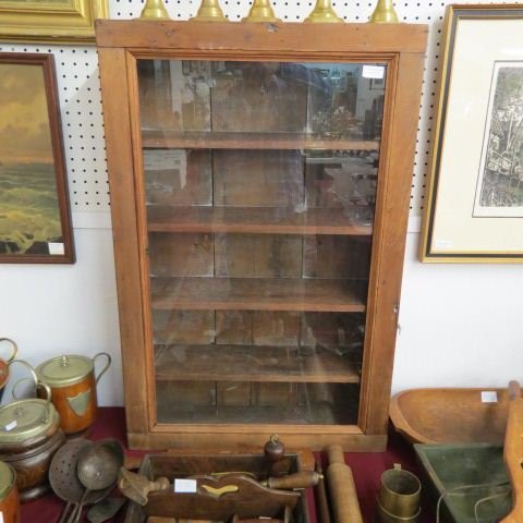 Antique Wall Cabinet,: glass front, shelves inside, overall 35 1/2" x 23", 7" deep.