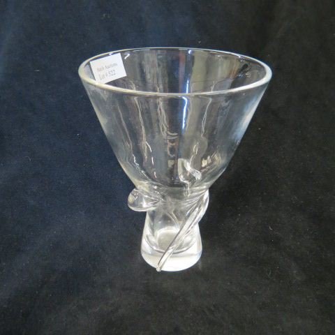 Steuben Crystal Vase,: swirling design base, 6 1/2, signed, excellent....Steuben Glass Works was an American art glass manufacturer, founded in the summer of 1903 by Fredrick C. Carder and Thomas G. Hawkes in Corning, New Y