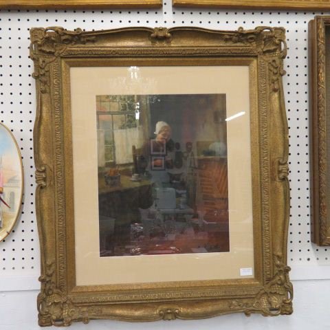 Carel Eugene Mulertt, watercolor,: Knitting", image area 18" x 14", well listed Dutch artist, 1869-1915, Marty Scherer Gallery label on reverse, fine carved frame.Mulertt came to the USA with his mother in 1882 and then went back to Eu
