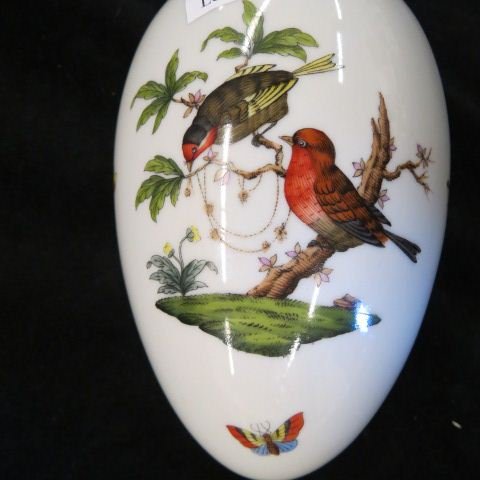 Herend Rothschild" Porcelain Egg Box,": bird, butterfly & insect decor, 4 1/2 x 6 1/2", excellent."