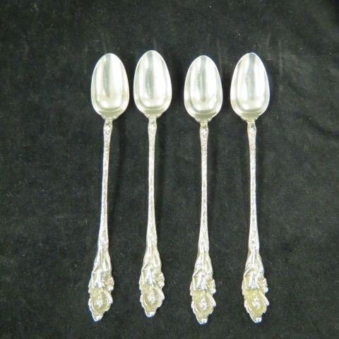 4 Reed & Barton Love Disarmed" Sterling Iced": Beverage Spoons, 7 3/8 long, 129 grams, monogram on back, old mark, a highly prized pattern since 1899"