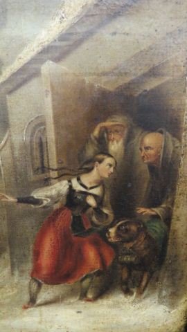 Edwin Landseer, oil, Seeking Help"": back of canvas reads; The St. Bernard Hospice Monestery on the Austrian-Italian Border", image area 17" x 13 1/2", well listed artist, unsigned, info on back of canvas...Sir Edwin (Henry) Landseer (Br